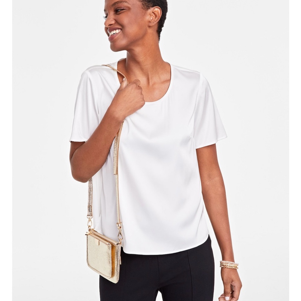 White satin top with key hole Detail